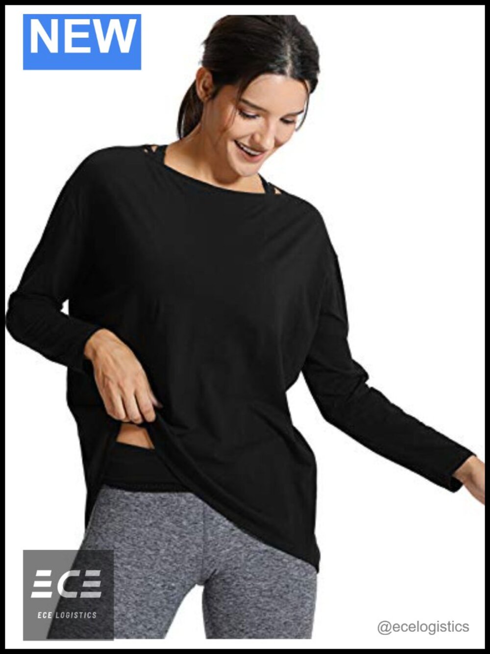 Pima Cotton Boat Neck Long Sleeve T-Shirt Loose Fit Yoga Top